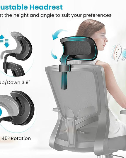 Office Chair Ergonomic Desk Chair High Back Computer Chair Swivel Mesh Task Chair with Adjustable Lumbar Support Armrests Headrest Black - LeafyLoom