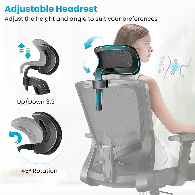 Office Chair Ergonomic Desk Chair High Back Computer Chair Swivel Mesh Task Chair with Adjustable Lumbar Support Armrests Headrest Black - LeafyLoom