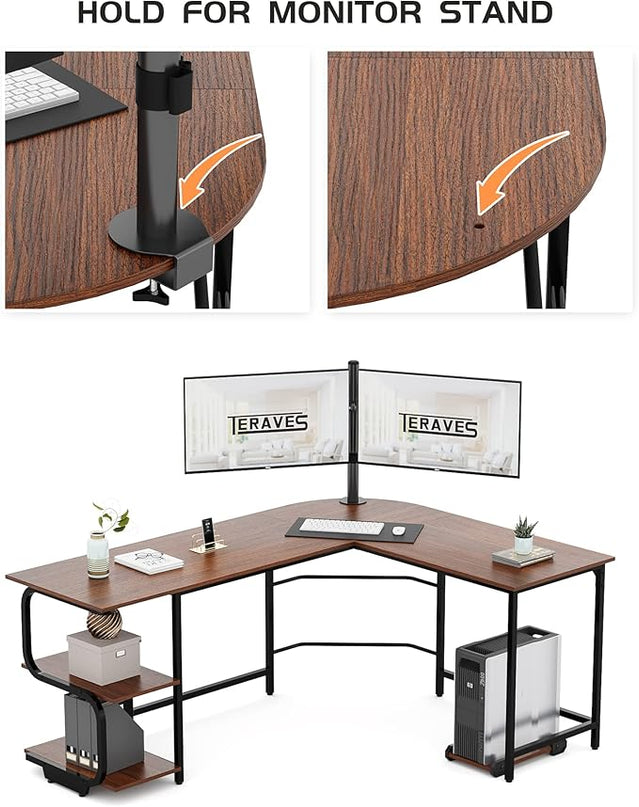 Teraves Reversible L Shaped Desk with Shelves 69“ Corner Computer Desk Gaming Desk Workstation for Home Office - LeafyLoom