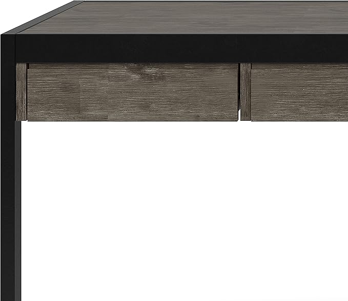SIMPLIHOME Erina SOLID WOOD and Metal Modern Industrial 60 inch Wide Home Office Desk, Writing Table, Workstation, Study Table Furniture in Farmhouse Grey with 2 Drawers - LeafyLoom