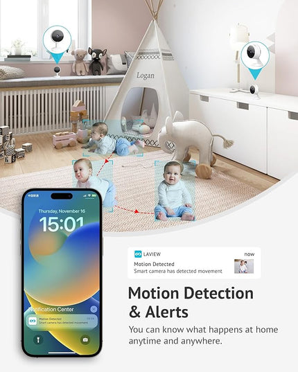 LaView 5MP 3K Cameras for Home Security Indoor,Home Security Camera for Baby/Elder/Pet/Nanny,Baby Cam Starlight Sensor Color Night Vision,US Cloud Service,Compatible with Alexa LaView