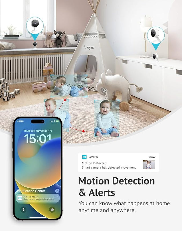 LaView 5MP 3K Cameras for Home Security Indoor,Home Security Camera for Baby/Elder/Pet/Nanny,Baby Cam Starlight Sensor Color Night Vision,US Cloud Service,Compatible with Alexa LaView