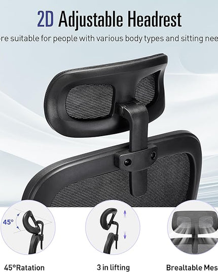 Office Chair, Ergonomic Office Chair Desk Chair with Headrest, High Back Mesh Computer Chairs for Home Office with Adjustable Back Support, 350lbs Comfortable Black Office Chair, Tilt Lock - LeafyLoom