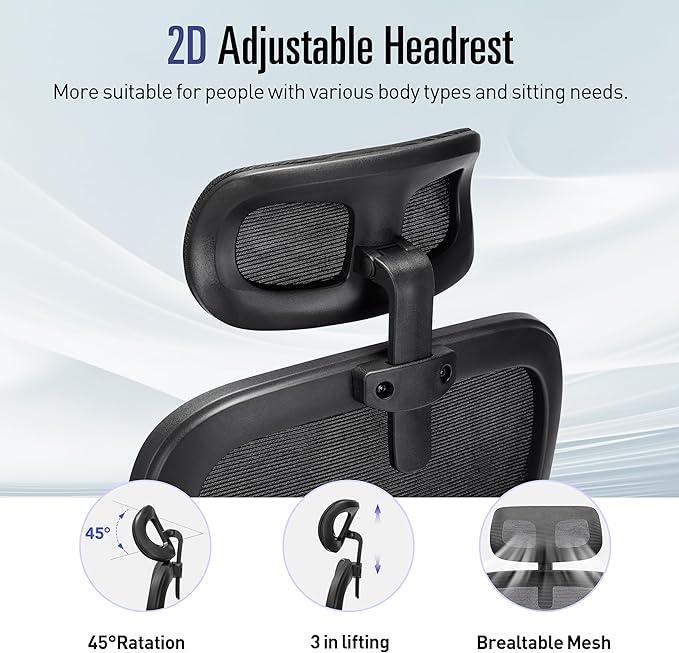 Office Chair, Ergonomic Office Chair Desk Chair with Headrest, High Back Mesh Computer Chairs for Home Office with Adjustable Back Support, 350lbs Comfortable Black Office Chair, Tilt Lock - LeafyLoom