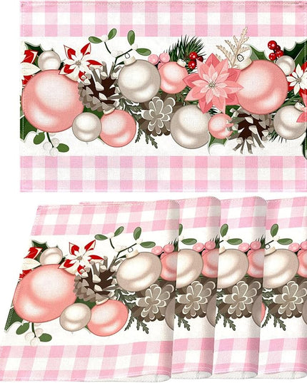 Nepnuser Pink and White Gingham Christmas Placemats Set of 4 Buffalo Check Plaid Xmas Decoration for Home Kitchen Dining Table Decoration Nepnuser