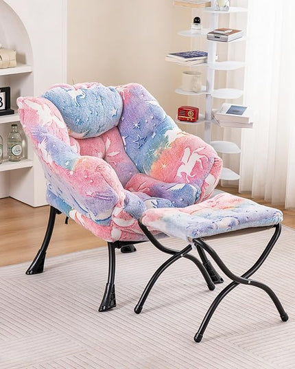 Welnow Toddler Kids Lazy Chair with Ottoman, Glow in The Dark Accent Comfy Lounge Children Armchair Couch with Removable Cover, Detachable Reading Chair with Footrest for Boy or Girl - LeafyLoom