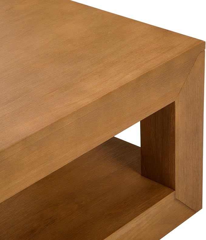 Plank+Beam Modern Rectangular Coffee Table with Shelf, Solid Wood, 48 Inch, Center Table with Storage, 2 Tier Tea Table for Living Room, Pecan Wirebrush - LeafyLoom