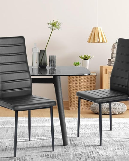 PU Leather Chair Set of 4, High Back Dining Seat with Soft Padded & Foot Cap Protection for Home Kitchen Living Room, 300lbs Capacity, Black - LeafyLoom