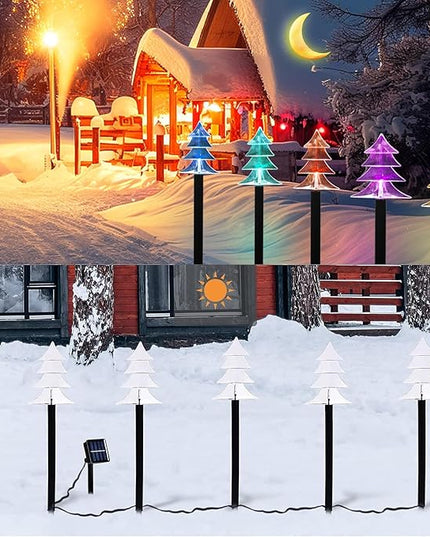 Christmas Solar Pathway Lights, Set of 5 Waterproof Landscape Christmas Lights, Stake Christmas Decorations, LED Lights for Yard Lawn Patio Walkway Decor (5PCS-Multi Colors-Tree) ILLUMINEW