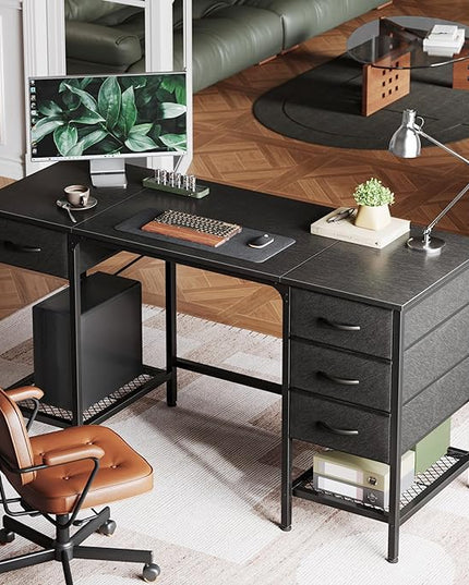55 Inch Computer Desk with 4 Drawers, Office Desk with Mesh Shelf, Gaming Desk, Large Storage, Writing Desk Work Desk for Home Office, Study, Bedroom, Work from Home, Black - LeafyLoom