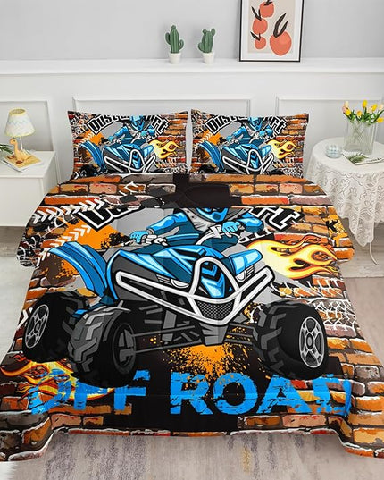 Axolotl Quad Bike Bedding Set Twin,Dirt Bike Comforter Set,Extreme Sports Bedding Set,Sports Theme Comforter Set,Tractor Truck Bedding,Motorcycle Comforter for Kids Boys Teens,1 Quilt 2 Pillowcases - LeafyLoom