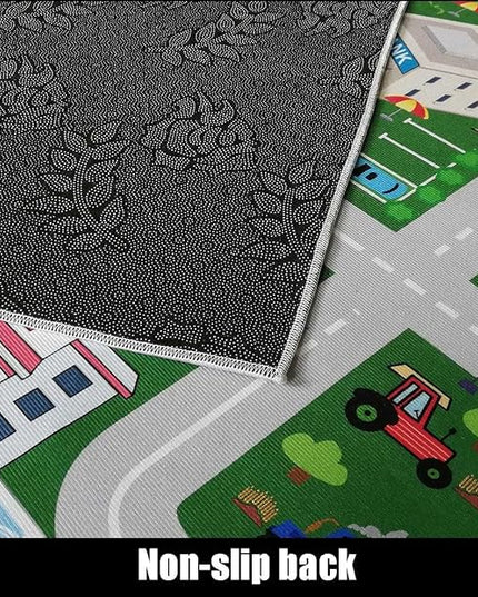 Kids Rug,Playroom Car Rug Play Mat,City Life Road Rug for Cars,Fun City Map for Track Toys,Carpet for Bedroom Boys (6'7"x4'7") - LeafyLoom