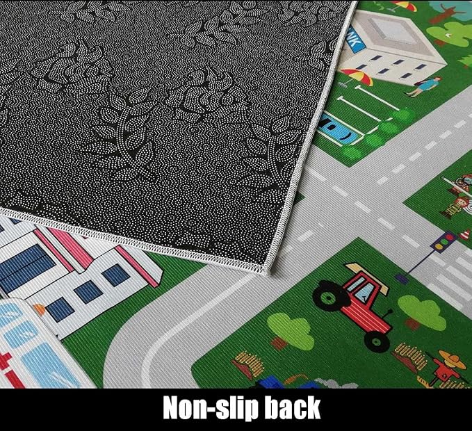 Kids Rug,Playroom Car Rug Play Mat,City Life Road Rug for Cars,Fun City Map for Track Toys,Carpet for Bedroom Boys (6'7"x4'7") - LeafyLoom