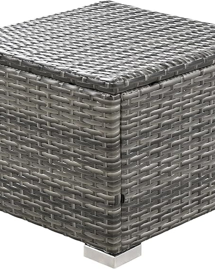 9-Pieces Outdoor Rattan Sectional Sofa Set, Wicker Patio Conversation Furniture with L-shape Couch&Storage Ottomans, Acacia Wood Coffee Table, for Garden Yard, Gray Wicker&Beige Cushion - LeafyLoom