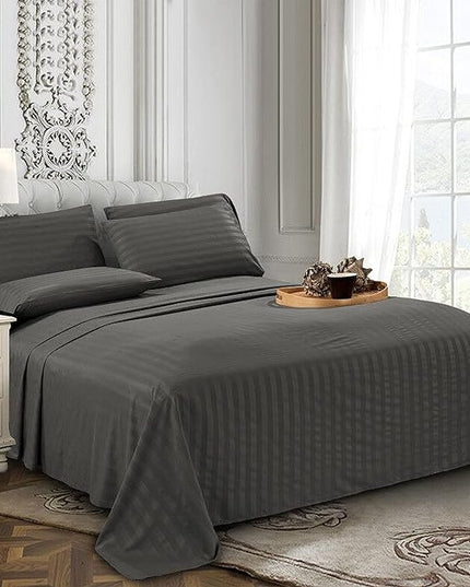 Elegant Comfort Softest and Coziest 4-Piece Sheet Set - 1500 Premium Hotel Quality Microfiber - Luxurious Wrinkle Resistant 4-Piece Damask Stripe Bed Sheet Set, Twin, Grey - LeafyLoom