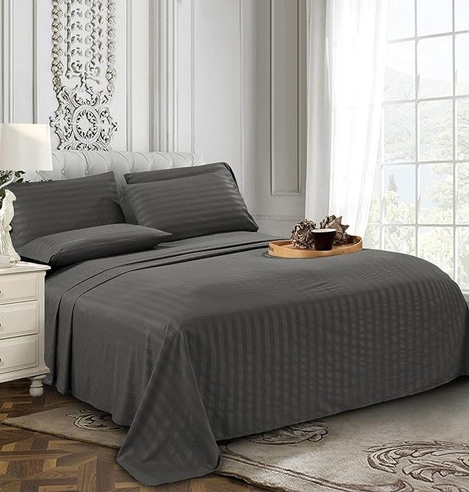 Elegant Comfort Softest and Coziest 4-Piece Sheet Set - 1500 Premium Hotel Quality Microfiber - Luxurious Wrinkle Resistant 4-Piece Damask Stripe Bed Sheet Set, Twin, Grey - LeafyLoom