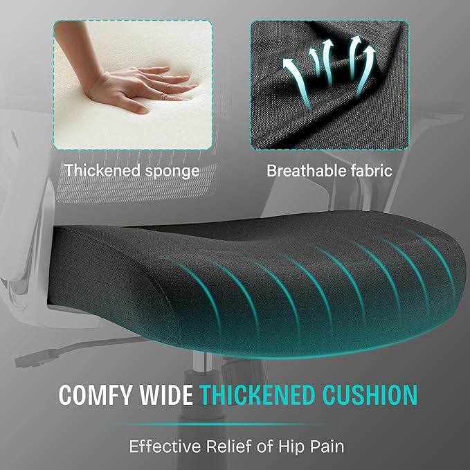 Ergonomic Office Desk Chair, Mesh Computer Gaming Chair with Adjustable Flip-Up Arms, Lumbar Support, Tilt Function, Comfy Wide Seat, Swivel Wheel, Sturdy Big and Tall Task Chairs for Adults Students - LeafyLoom
