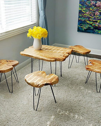 WELLAND Natural Edge Coffee Table, Small Square Cedar Wood Table, 28x20.5x20.5 inches, Unfinished - LeafyLoom