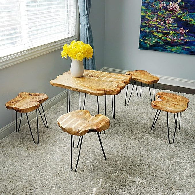 WELLAND Natural Edge Coffee Table, Small Square Cedar Wood Table, 28x20.5x20.5 inches, Unfinished - LeafyLoom