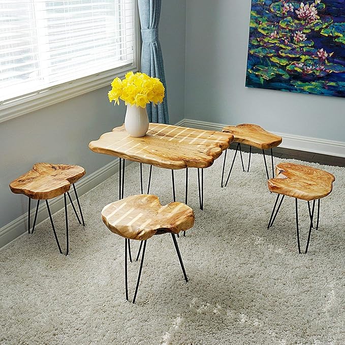 WELLAND Natural Edge Coffee Table, Small Square Cedar Wood Table, 28x20.5x20.5 inches, Unfinished - LeafyLoom