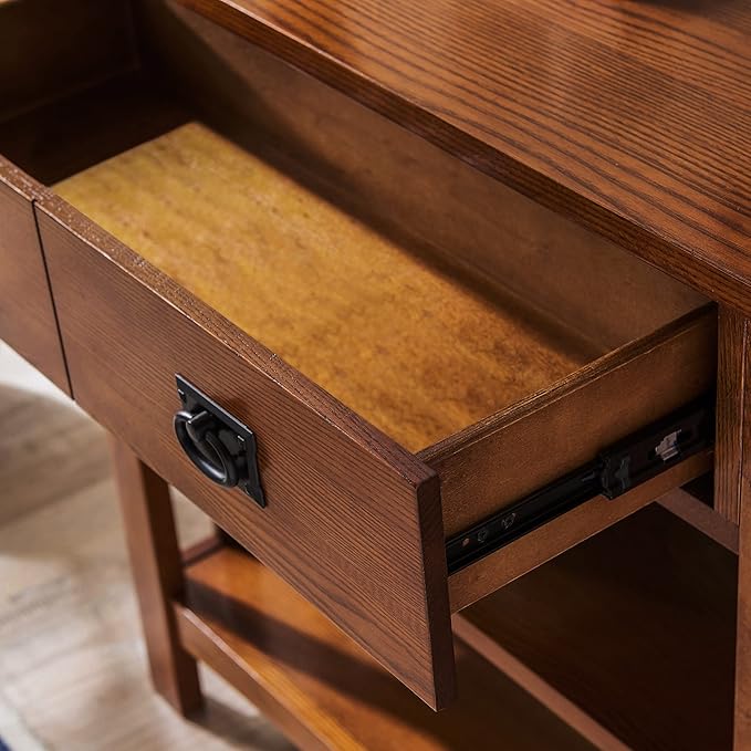 Leick Home 8261 Mission Impeccable Wood Bookcase with Drawers in Medium Oak - LeafyLoom