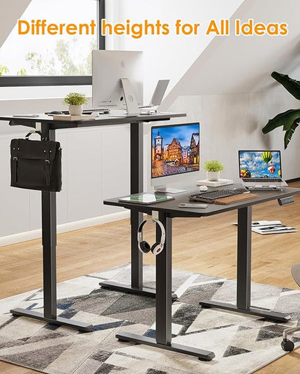 STARY Electric Adjustable Height Sit Stand Home Office Desk with Splice Board, 40x24, Abner Walnut Desktop/Black Frame - LeafyLoom