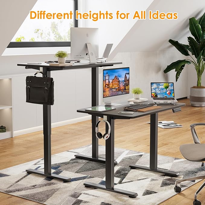 STARY Electric Adjustable Height Sit Stand Home Office Desk with Splice Board, 40x24, Abner Walnut Desktop/Black Frame - LeafyLoom