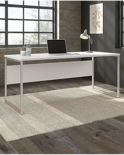 Bush Business Furniture Hybrid 72W x 30D Computer Table Desk with Metal Legs in White - LeafyLoom