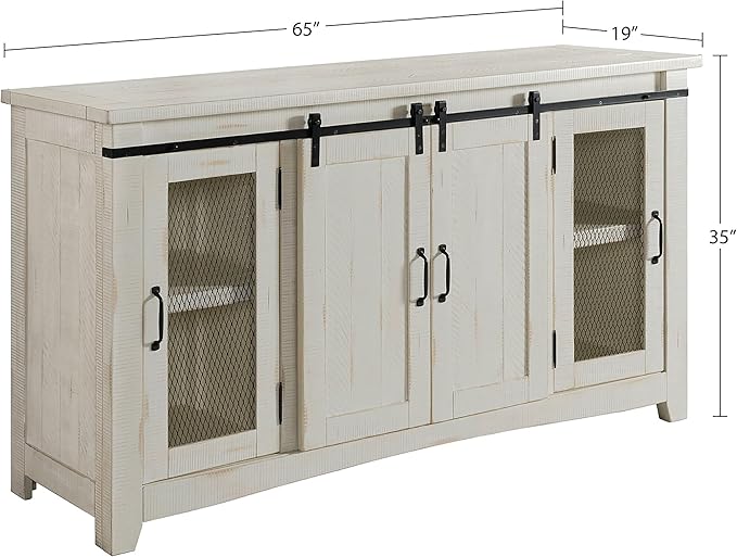 Martin Svensson Home Aspen 65" Solid Wood TV Stand, All Antique White - LeafyLoom