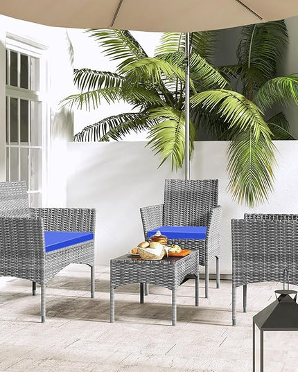 Patio Furniture, 4 Piece Conversation Set, Outdoor Wicker Rattan Table and Chairs, Sectional Sofa with Thick Cushion for Garden, Yard, or Porch, Light Grey - LeafyLoom