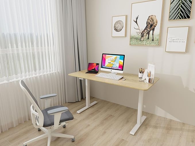 Whole Piece Desktop Manual Standing Desk Adjustable Height- Crank Stand Up Desk, Sit Stand Desk with Frame Computer Desk - LeafyLoom