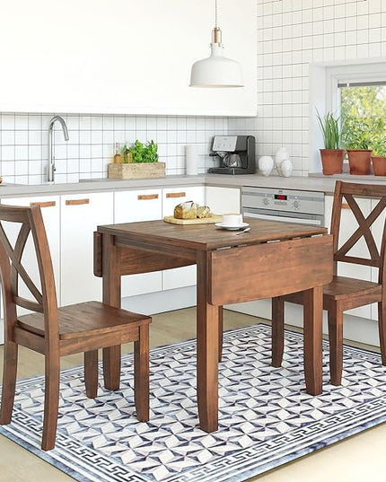 NicBex Kitchen Table for 2 Dining Table with Chairs 3-Piece Wood Drop Leaf Breakfast Nook Dining Table Set with 2 X-Back Chairs for Small Places, Farmhouse Style, Brown - LeafyLoom