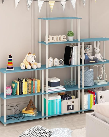 Furinno Turn-N-Tube 4-Tier Multipurpose Shelf Display Rack, Round Tubes, Light Blue/White - LeafyLoom
