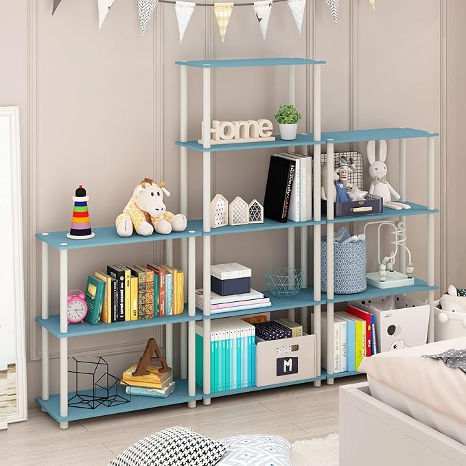 Furinno Turn-N-Tube 4-Tier Multipurpose Shelf Display Rack, Round Tubes, Light Blue/White - LeafyLoom