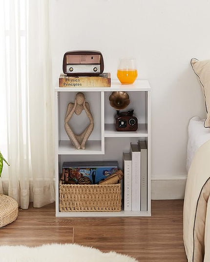 VECELO Small White Bookshelf, 3 Cube Shelf, Fits Tallest Hardcovers, Horizontal Available, Short Bookcase for Small Spaces, Pearl White - LeafyLoom
