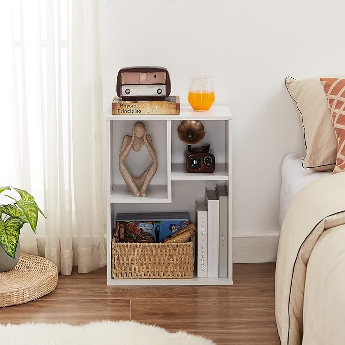 VECELO Small White Bookshelf, 3 Cube Shelf, Fits Tallest Hardcovers, Horizontal Available, Short Bookcase for Small Spaces, Pearl White - LeafyLoom
