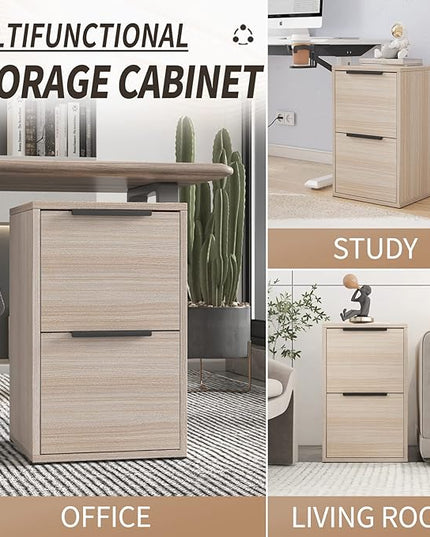 2 Drawer Wood File Cabinet,Vertical Wooden Storage Filing Cabinet for A4 or Letter Size,Under Desk Storage Cabinet for Home Office,Beige - LeafyLoom