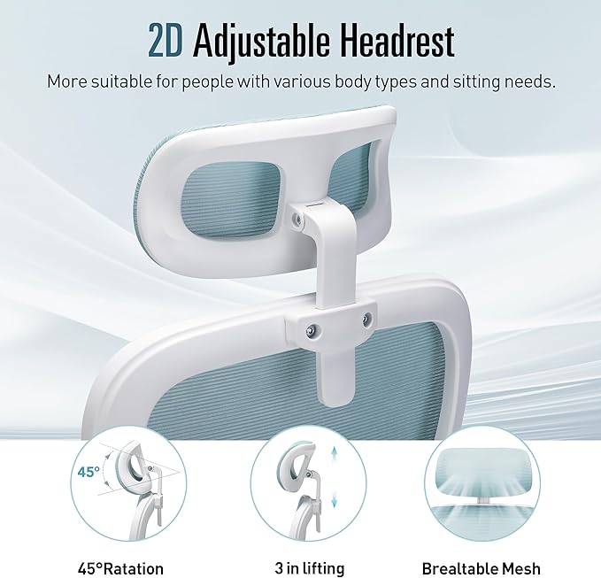 Office Chair, Ergonomic Office Chair Desk Chair with Headrest, High Back Mesh Computer Chairs for Home Office with Adjustable Back Support, 350lbs Comfortable Blue Office Chair, Tilt Lock - LeafyLoom