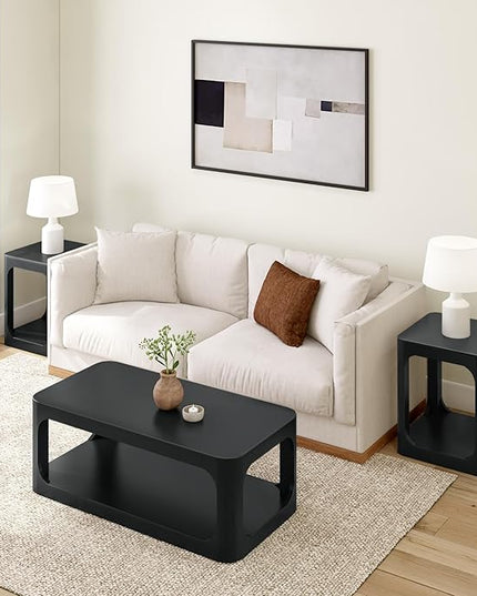 Plank+Beam Forma Coffee Table, Solid Wood 48 Inch Modern Coffee Table with Shelf, Contemporary Center Table with Storage Space, Rectangle Tea Table with Storage, Black - LeafyLoom