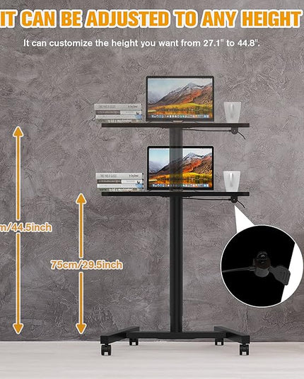 Rolling Desk with Adjustable Height, Sit-to-Stand Desk with Lockable Wheels, 28-Inch Rolling Standing Mobile Desk Cart for Home Office Classroom (Black) - LeafyLoom