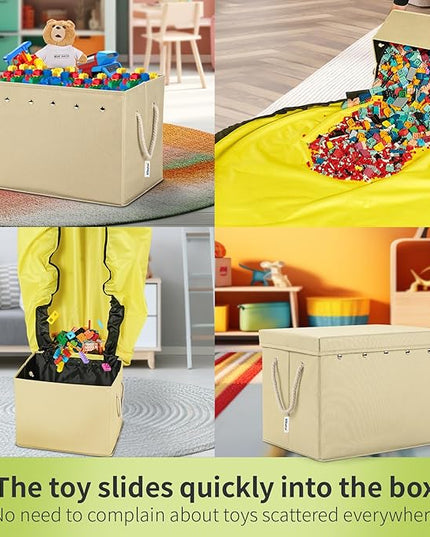 Toy Storage Box + Play Mat for Kids Toy Chest Organizer Toy Box for Toddlers Boys Girls Kids Toy Storage Organizer Storage Bins with Lids Large Toy Box Children's Rooms Nursery Playroom(ivory) - LeafyLoom