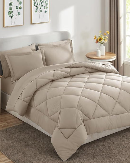 CozyLux Full Comforter Set with Sheets 7 Pieces Bed in a Bag Oatmeal All Season Bedding Sets with Comforter, Pillow Shams, Flat Sheet, Fitted Sheet and Pillowcases - LeafyLoom