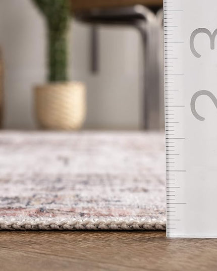 nuLOOM 5x8 Machine Washable Rain Haven Vintage Medallion Area Rug, Beige, Traditional Faded Design, Non-Slip Backing, Stain Resistant, For Bedroom, Dining Room, Living Room, Kitchen - LeafyLoom