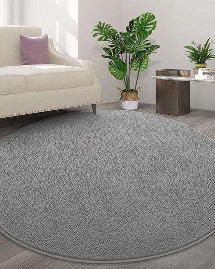 Round Area Rugs for Bedroom Living Room, 4x4 Grey Super Soft Comfy Thickened Memory-Foam Indoor Circle Carpets, Modern Aesthetic Minimalist Carpet for Boys Girls Adults Nursery Home Décor - LeafyLoom