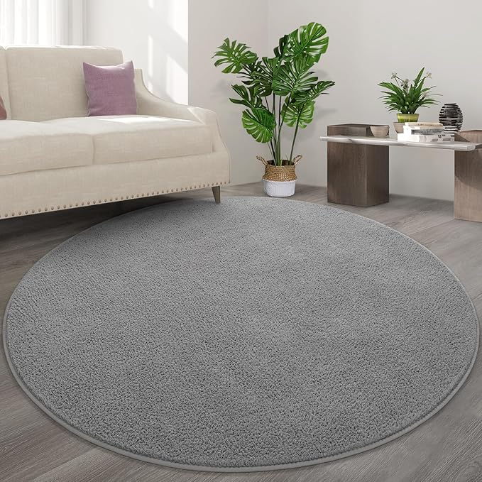Round Area Rugs for Bedroom Living Room, 4x4 Grey Super Soft Comfy Thickened Memory-Foam Indoor Circle Carpets, Modern Aesthetic Minimalist Carpet for Boys Girls Adults Nursery Home Décor - LeafyLoom