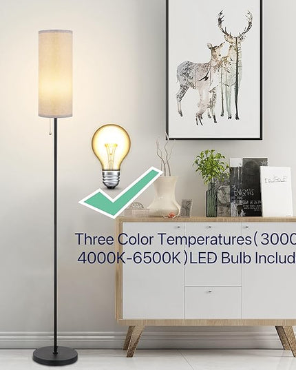 Floor Lamp for Living Room, Modern Standing Lamps with Lampshade, Minimalist Tall Lamp with Chain Switch for Living Room, Bedroom, Kids Room, Office,Standing Lamp LED Bulb Included (Gray Shade) - LeafyLoom