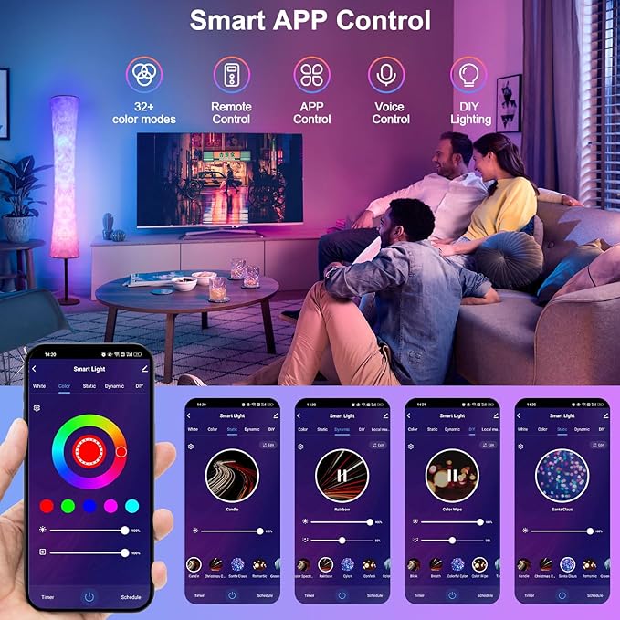 AKT LIGHTING Smart Floor Lamp, RGB Color Changing LED Lamp, App Control Modern Floor Lamp with DIY Mode and Music Sync, Standing Lamp with White Fabric Shade for Living Room, Bedroom and Play Room - LeafyLoom