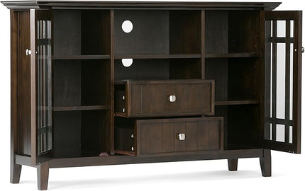 SIMPLIHOME Bedford SOLID WOOD 53 Inch Wide Transitional TV Media Stand in Dark Tobacco Brown for TVs up to 60 Inches, For the Living Room and Entertainment Center - LeafyLoom