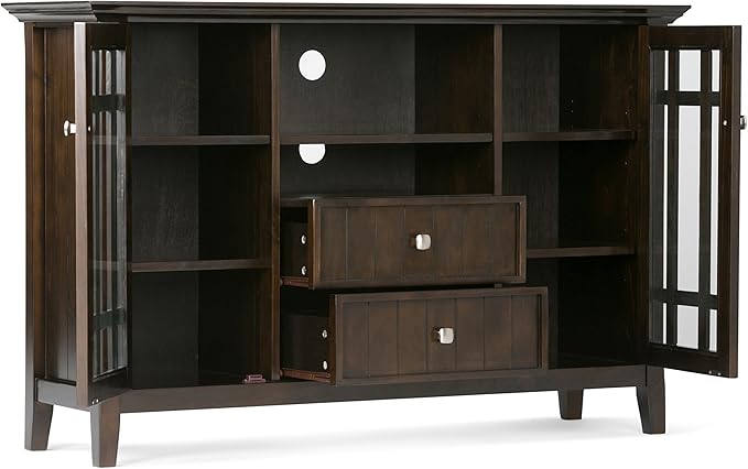 SIMPLIHOME Bedford SOLID WOOD 53 Inch Wide Transitional TV Media Stand in Dark Tobacco Brown for TVs up to 60 Inches, For the Living Room and Entertainment Center - LeafyLoom
