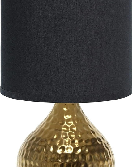 Simple Designs LT2073-GDB Mini Hammered Texture Gold Drip Table Lamp with Black Shade - LeafyLoom